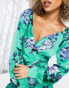 Фото #3 товара Liquorish satin wrap maxi dress with blouson sleeve in green floral print