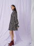 Фото #2 товара Maje Metallic Spot Print Long Sleeve Silk Blend Swing Dress Black Multi 36 US S