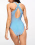 Фото #2 товара Pieces cross back detail swimsuit in blue glitter