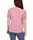 Фото #2 товара Women's Short Puff Sleeve Top with Lace Sleeves and Yoke