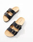 Glamorous Wide Fit double strap footbed sandals in black