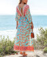 Фото #5 товара Women's Teal & Pink Plunging Bubble Sleeve Maxi Beach Dress