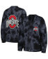 ფოტო #1 პროდუქტის Women's Black Ohio State Buckeyes Jeweled Tie-Dye Button-Up V-Neck Sweater