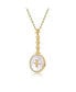 Фото #3 товара Sterling Silver 14K Gold Plated and Cubic Zirconia Round Spring Ring Pendant Necklace