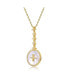 ფოტო #3 პროდუქტის Sterling Silver 14K Gold Plated and Cubic Zirconia Round Spring Ring Pendant Necklace
