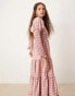 Sister Jane puff sleeve shirred maxi dress in pink check