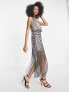 Фото #7 товара ASOS DESIGN embellished cami midi dress with beaded fringe in taupe