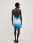 Фото #3 товара NA-KD open back mini dress in blue watercolour ombre