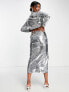 Extro & Vert long sleeve crop top in silver sequin co-ord