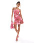 Фото #1 товара ASOS DESIGN ruched side bandeau mini dress in pink floral print