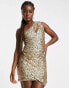 Фото #2 товара Forever New cut out drape sequin mini dress in bronze gold