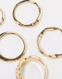 Фото #4 товара ASOS DESIGN pack of 5 rings with molten design in gold tone