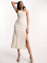 Фото #3 товара ASOS DESIGN asymmetric ruched bust soft a-line midi dress in ivory blush