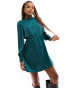 Фото #1 товара Only high neck long sleeve satin mini dress in emerald green