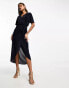 AX Paris short sleeve wrap plisse midi dress in navy 34 - фото #6