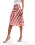 ASOS DESIGN knee length satin skirt in red stripe print