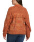 Фото #3 товара Plus Size Fringe Trim Long Sleeve Polo Sweater