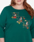 Plus Size Classic Birds With Hats Detailed Crew Neck Top Зеленый, 3X - фото #2