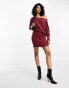 Фото #1 товара ASOS DESIGN supersoft rib fallen shoulder blouson mini dress in burgundy