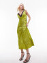 Topshop midi lace insert slip dress in chartreuse