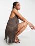 Фото #4 товара ASOS DESIGN fringed mini dress in chocolate