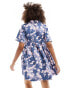 ASOS DESIGN mini shirt dress with revere collar and corset hem in blue abstract print Abstraktes Muster, 38 - фото #4