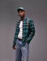 Topman long sleeve regular flannel micro check shirt in green