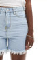 DTT longline denim shorts with raw hem in light blue wash