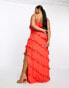 Pretty Lavish Curve asymmetric ruffle maxi dress in ruby red