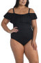 Фото #1 товара La Blanca 292868 Women's Off Shoulder Ruffle One Piece Swimsuit, Black, 4