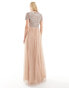 Фото #9 товара Maya Tall Bridesmaid short sleeve maxi tulle dress with tonal delicate sequins in muted blush