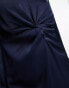 Vila Bridesmaid knot front satin midi dress in navy blue