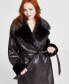 Фото #3 товара Women's Plus Size Faux-Leather Faux-Fur-Trim Trench Coat