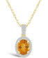 ფოტო #1 პროდუქტის Citrine (1-1/5 ct. t.w.) and Lab Grown Sapphire (1/6 ct. t.w.) Halo Pendant Necklace in 10K Yellow Gold