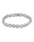 Fine Silver Plated Cubic Zirconia Round Halo and Bezel Link Bracelet