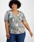 ფოტო #1 პროდუქტის Plus Size Printed V-Neck Top, Created for Macy's