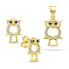 Playful gold-plated jewelry set with zircons Owl SET224Y (pendant, earrings)