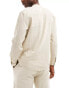 Pull&Bear linen look long sleeve grandad neck shirt in sand