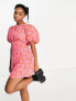 Фото #4 товара Miss Selfridge extreme volume sleeve mini tea dress in pink floral
