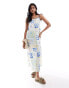 ASOS DESIGN strappy trapeze maxi dress with contrast straps in summer tile print