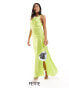 Vero Moda Petite satin tie shoulder maxi slip dress with seam detail in lime