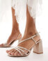 Be Mine Bridal Adilette asymmetric strap block heel sandals in blush