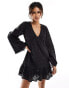 Reclaimed Vintage western broderie smock mini dress in black