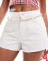 Miss Selfridge heart pocket denim shorts in ecru 44 - фото #4