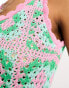 Фото #3 товара Vero Moda crochet patchwork vest top in green and pink