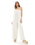 ASOS DESIGN pleated square neck wide leg jumpsuit in stone