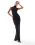 Фото #1 товара Aria Cove slinky high neck ruched detail maxi dress in black