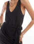 & Other Stories sleeveless midi dress with v neckline and front split in black