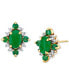 Emerald (1-1/3 ct. t.w.) & Diamond (1/8 ct. t.w.) Cluster Stud Earrings in 10k Gold