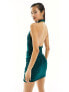 Фото #3 товара ASOS DESIGN layered mesh halterneck mini dress in forest green